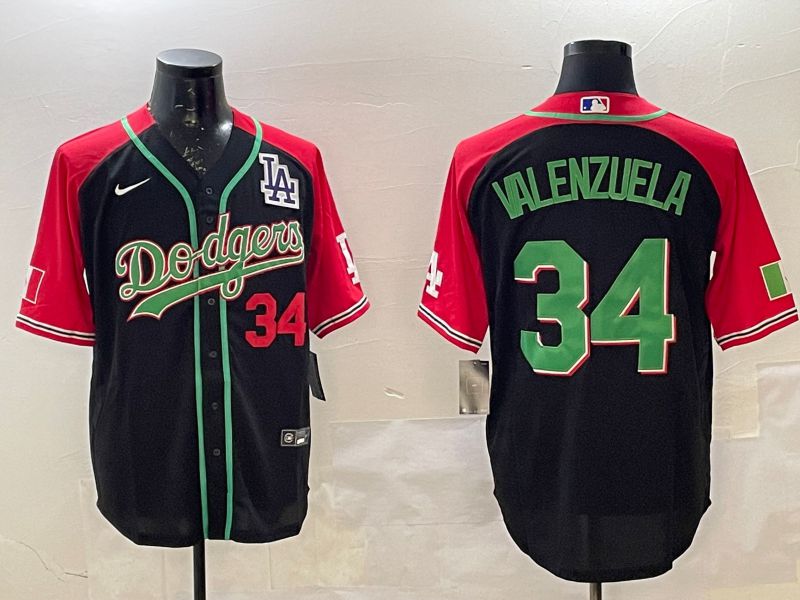 Men Los Angeles Dodgers #34 Valenzuela Black red Fashion 2025 Nike MLB Jersey style 5->los angeles dodgers->MLB Jersey